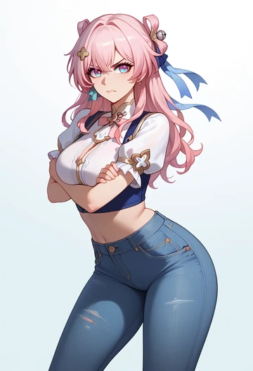 star rail,march 7th,crop top  - AI generated anime art